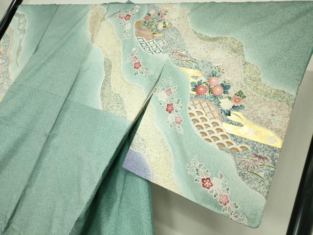 平和屋着物●訪問着　本場染大島紬　籬花文　金彩　正絹　逸品　DABA4650az_2