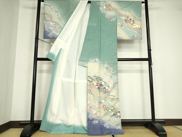 平和屋着物●訪問着　本場染大島紬　籬花文　金彩　正絹　逸品　DABA4650az_1
