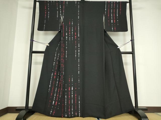 平和屋着物●訪問着　片身替わり　変わり縞　黒地　正絹　逸品　DABA4655az