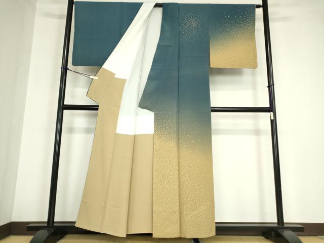 平和屋着物●人間国宝　福田喜三郎　訪問着　箔散らし　暈し染め　金彩　正絹　逸品　DABA4672az_1