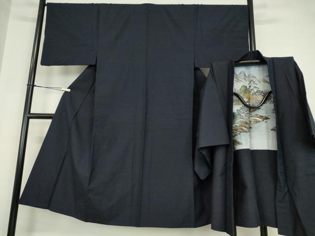 平和屋着物●男性　紬　アンサンブル　濃藍色　正絹　逸品　DABA4836az 平和屋着物○男性 紬 アンサンブル 濃藍色 正絹 逸品 DABA4836az