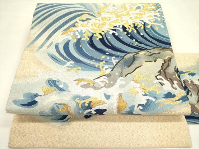 平和屋着物●綴れ　九寸名古屋帯　立波文　金銀糸　正絹　逸品　DABA6001op