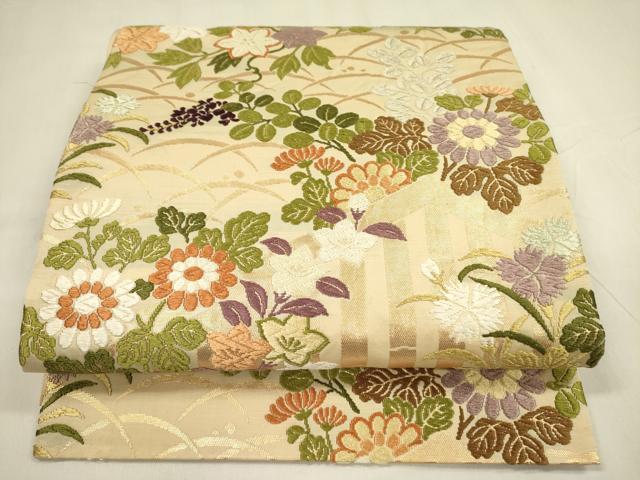 平和屋着物●六通柄袋帯　唐織　草花　金糸　正絹　逸品　DABA6026op