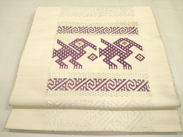 平和屋着物●京の名門　じゅらく謹製　帝王紫　八寸名古屋帯　紬地　抽象文様　金糸　正絹　逸品　DABA6030op