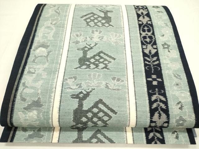 平和屋着物●両面　全通柄袋帯　小千谷紬　　有栖川花間道　正絹　逸品　DABA6036op