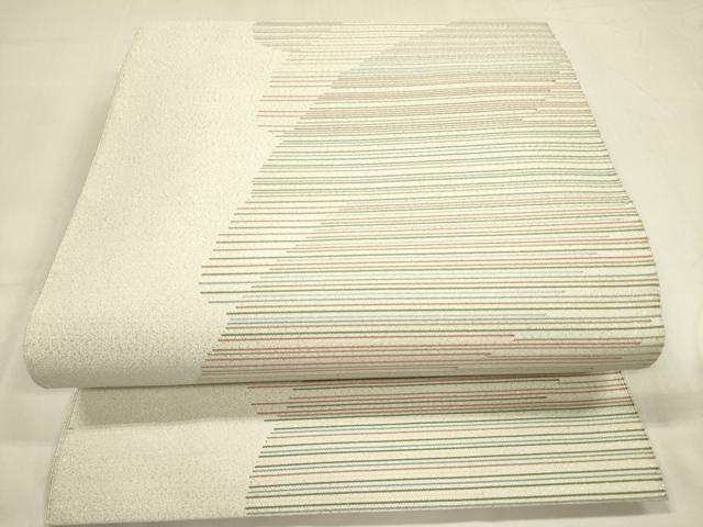 平和屋着物●爪掻き本綴れ　八寸名古屋帯　横段文　銀糸　正絹　逸品　未使用　DABA6083op