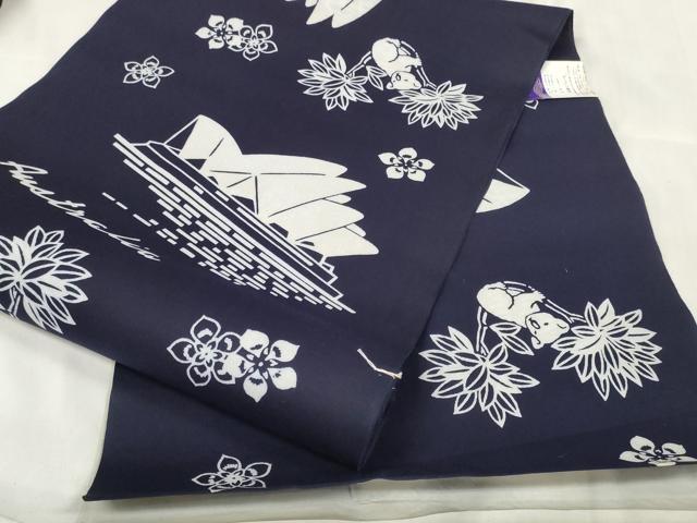 平和屋着物∴夏物　浴衣　反物　着尺　オーストラリア　オペラハウス　コアラ　綿　逸品　未使用　DABA7038zzz