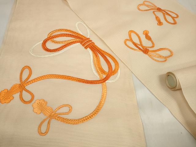 平和屋着物＊夏物　名古屋帯　帯反物　絽綴れ　総刺繍　結び紐文　逸品　未使用　DABA7236zzz