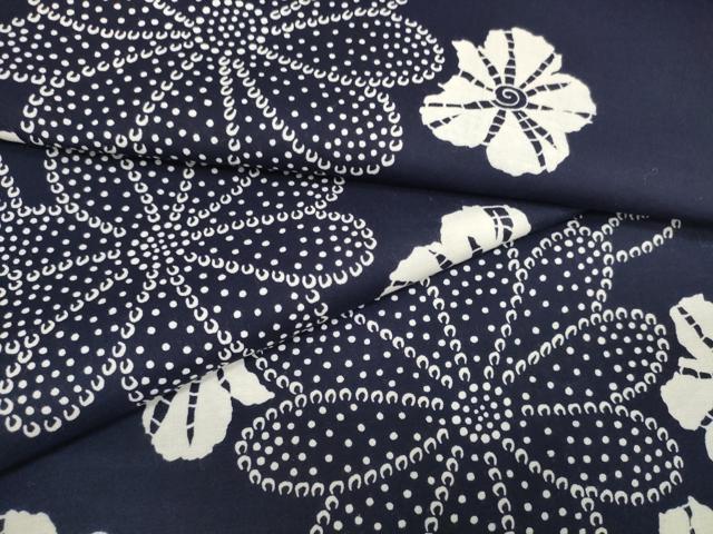 246)浴衣　反物　5点セット　綿100% 着尺 平和屋着物＊夏物 浴衣 反物 着尺 花重ね 紺地 綿 逸品 未使用