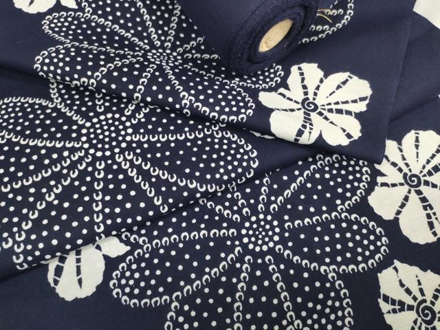 平和屋着物＊夏物 浴衣 反物 着尺 花重ね 紺地 綿 逸品 未使用
