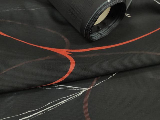 平和屋着物＊夏物　小紋　反物　着尺　絽　京染　流線文　黒地　洗える着物　未使用　DABA7593zzz