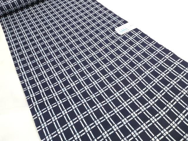 平和屋着物＊夏物　男性　浴衣　反物　着尺　格子　キングサイズ　綿　逸品　未使用　DABA7719zzz_1