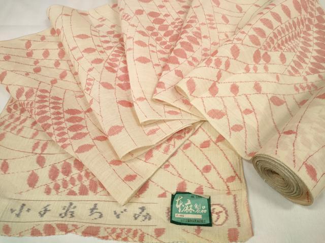 平和屋着物＊夏物　小千谷ちぢみ　反物　着尺　枝葉文　本麻　逸品　未使用　DABA7860zzz