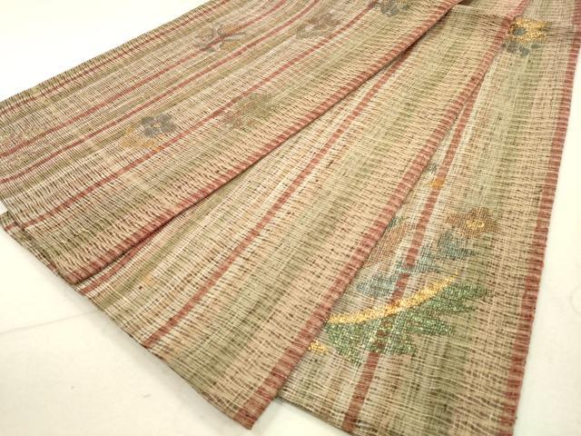 平和屋着物▽六通柄袋帯　スリーシーズン　春夏秋　櫛織　草花文　金糸　正絹　逸品　DABA8181xg_2