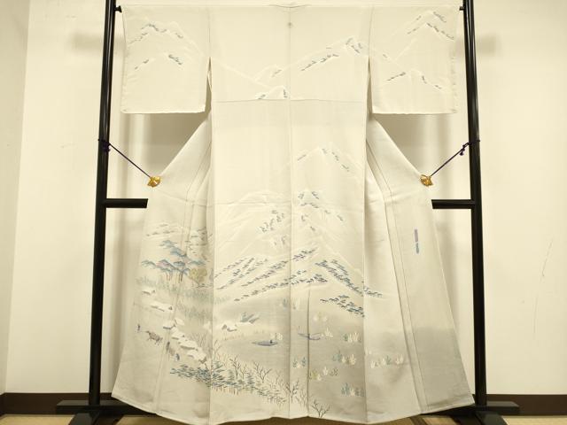 平和屋着物●名門・上野家　上野街子　清染居　訪問着　比良雪暮　暈し染め　鬼しぼ縮緬　正絹　逸品　未使用　DABA8986du