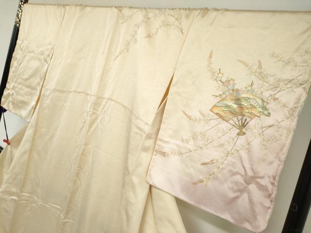 平和屋着物●訪問着　扇面草花文　暈し染め　金彩　ロング丈　正絹　逸品　DABB0081ud_2