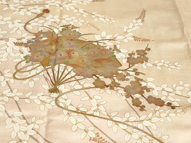 平和屋着物●訪問着　扇面草花文　暈し染め　金彩　ロング丈　正絹　逸品　DABB0081ud_5