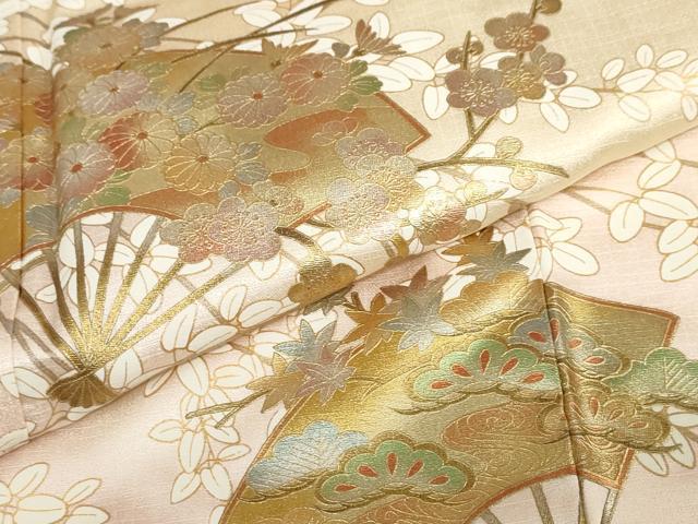 平和屋着物●訪問着　扇面草花文　暈し染め　金彩　ロング丈　正絹　逸品　DABB0081ud_6