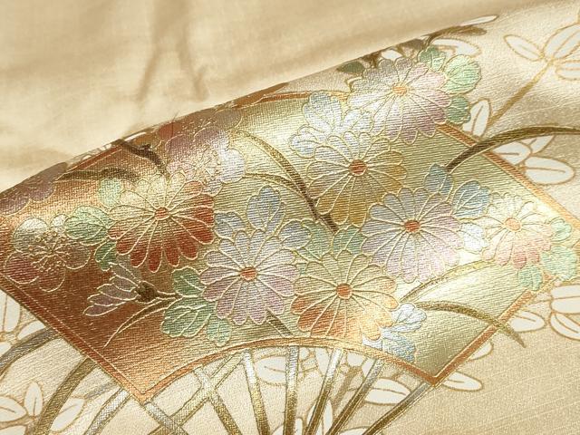 平和屋着物●訪問着　扇面草花文　暈し染め　金彩　ロング丈　正絹　逸品　DABB0081ud_7