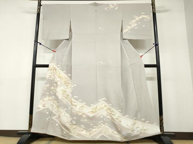 平和屋着物●訪問着　駒刺繍　草花文　金彩　背抜き仕立て　正絹　逸品　DABB0342ud
