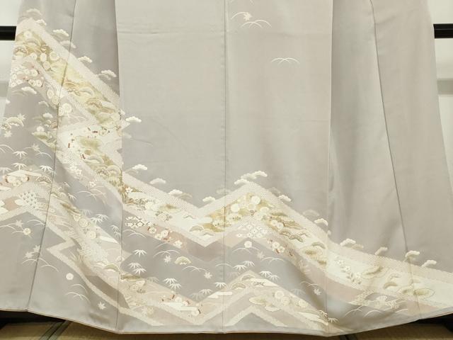 平和屋着物●訪問着　駒刺繍　草花文　金彩　背抜き仕立て　正絹　逸品　DABB0342ud_3