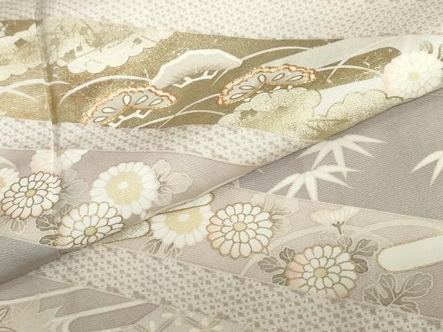 平和屋着物●訪問着　駒刺繍　草花文　金彩　背抜き仕立て　正絹　逸品　DABB0342ud_6