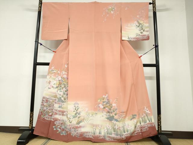 平和屋着物○豪華振袖 作家物 絞り 草花文 金彩 金通し地 正絹 中古 