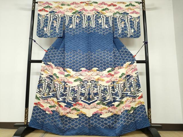 平和屋着物▽上質な紬　単衣　流水文　正絹　逸品　AABB1439jh 平和屋着物▽上質な紬 単衣 流水文 正絹 逸品 AABB1439jhの通販はau