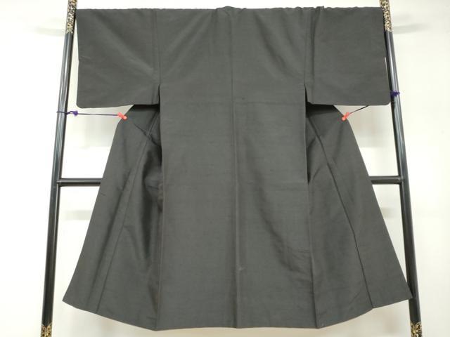 平和屋着物●男性　紬　アンサンブル　鉄黒色　正絹　逸品　DABB0426ud_1