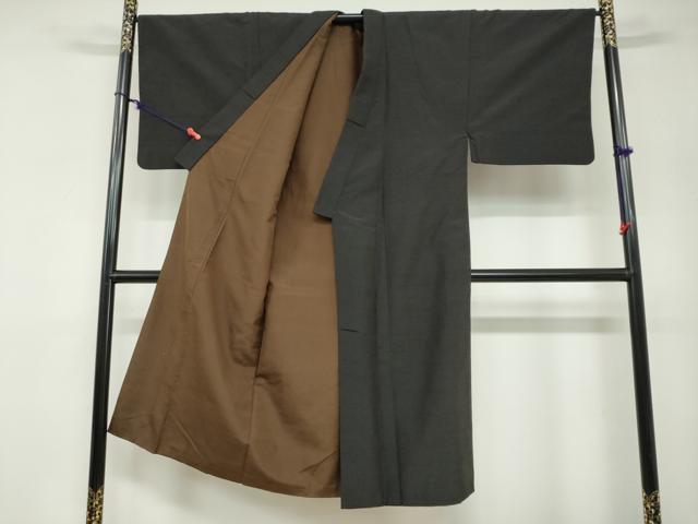 平和屋着物●男性　紬　アンサンブル　鉄黒色　正絹　逸品　DABB0426ud_2