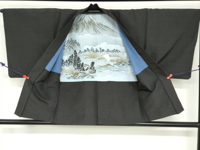 平和屋着物●男性　紬　アンサンブル　鉄黒色　正絹　逸品　DABB0426ud_7