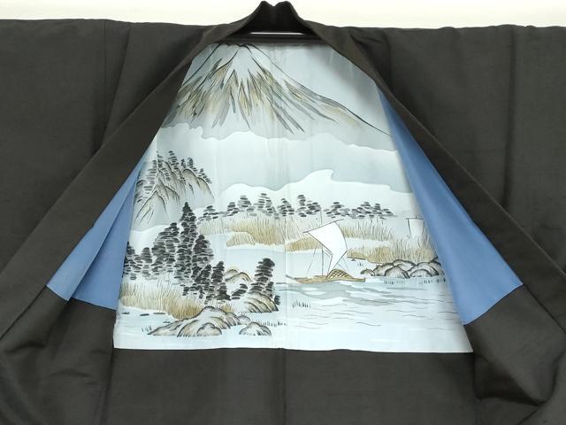 平和屋着物●男性　紬　アンサンブル　鉄黒色　正絹　逸品　DABB0426ud_8