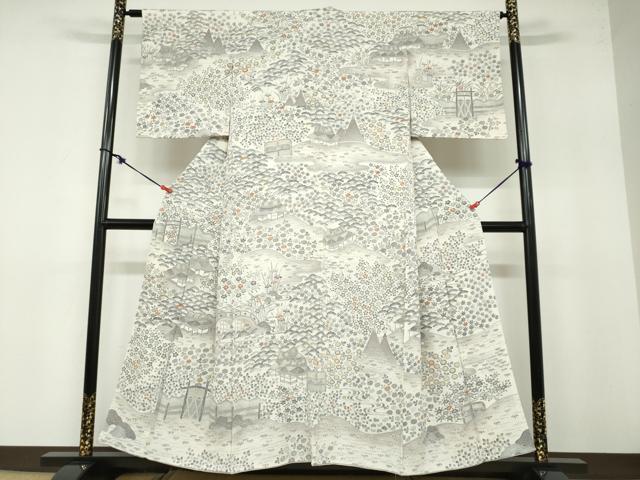 平和屋着物●訪問着　流水風景草花文　鈴乃屋扱い　正絹　逸品　DABB0501ud