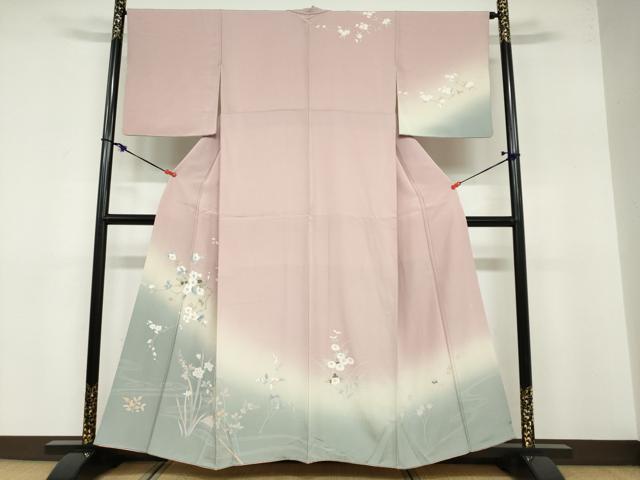 平和屋着物●訪問着　友禅　作家物　流水草花文　暈し染め　正絹　逸品　DABB0540ud