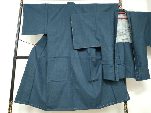 平和屋着物●男性　紬　アンサンブル　鉄紺色　正絹　逸品　未使用　DABB0622ud