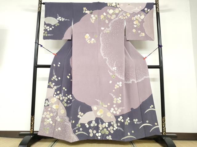 平和屋着物○訪問着 地紙鹿の子草花文 金彩 鬼しぼ縮緬 正絹 逸品