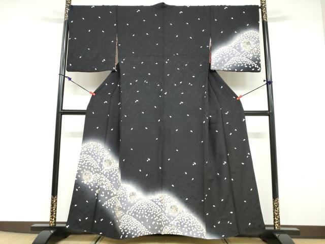 正絹訪問着　ベイズリー　暈し染め　黒地 平和屋着物○訪問着 雪輪舞桜文 暈し染め 金彩 正絹 逸品
