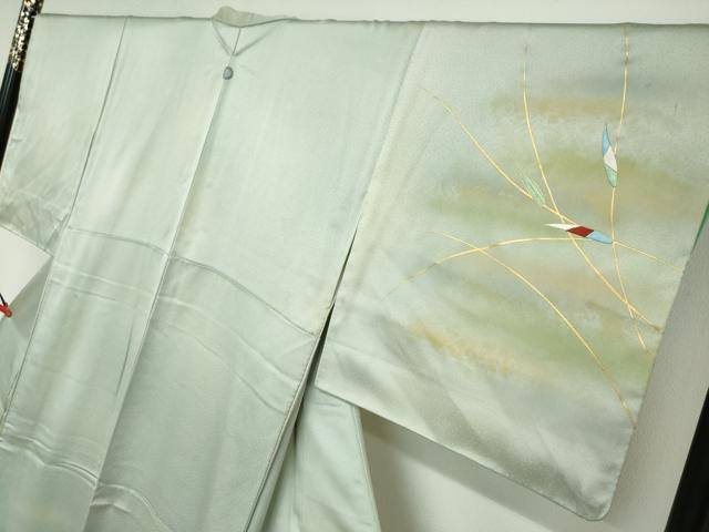 平和屋着物●人間国宝　福田喜三郎　訪問着　刺繍　笹文　暈し染め　金彩　正絹　逸品　DABB0726ud_2