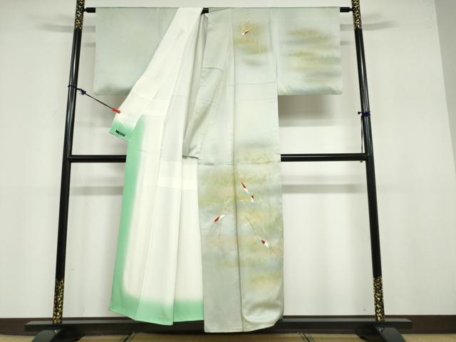 平和屋着物●人間国宝　福田喜三郎　訪問着　刺繍　笹文　暈し染め　金彩　正絹　逸品　DABB0726ud_1