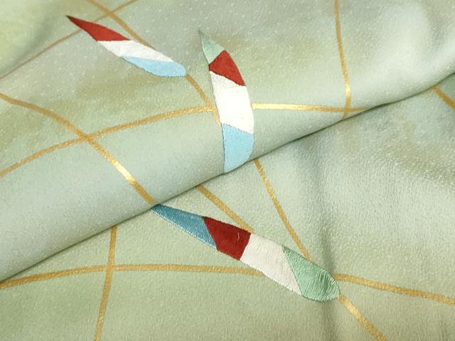 平和屋着物●人間国宝　福田喜三郎　訪問着　刺繍　笹文　暈し染め　金彩　正絹　逸品　DABB0726ud_6