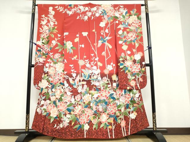 平和屋着物●豪華振袖　友禅　作家物　花鳥文　暈し染め　正絹　逸品　DABB0728ud