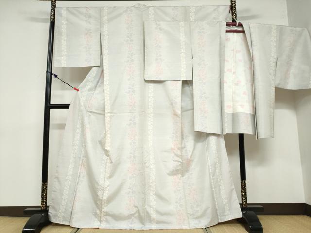 平和屋着物●本場大島紬　アンサンブル　白大島　草花間道　正絹　逸品　DABB0731ud