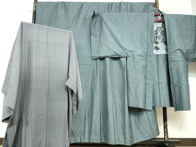 平和屋着物●男性 本場大島紬 アンサンブル 長羽織 長襦袢（無双仕立て）セット 100亀甲 総詰め キングサイズ 正絹 逸品 DABB0734ud