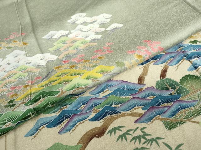 平和屋着物●訪問着　友禅　風景草花文　暈し染め　正絹　逸品　DABB0795ud_6