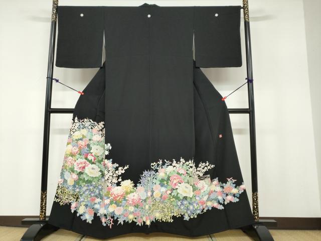 平和屋着物●本加賀友禅作家　久恒俊治　黒留袖　草花籬文　正絹　逸品　DABB0801ud