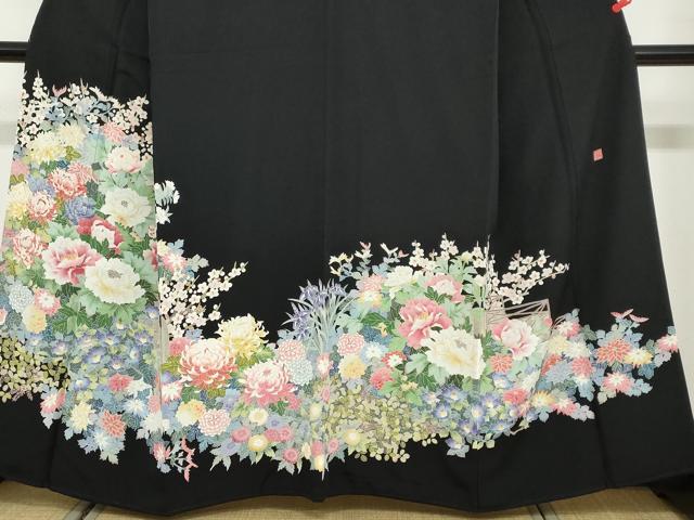 平和屋着物●本加賀友禅作家　久恒俊治　黒留袖　草花籬文　正絹　逸品　DABB0801ud_2