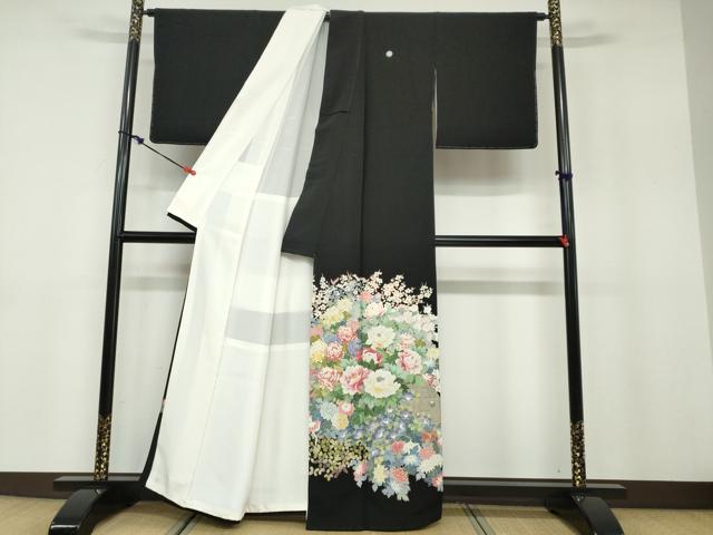 平和屋着物●本加賀友禅作家　久恒俊治　黒留袖　草花籬文　正絹　逸品　DABB0801ud_1
