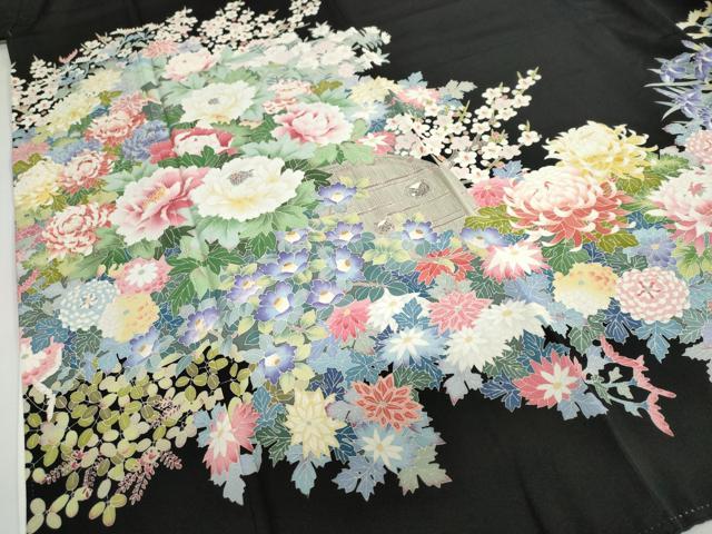 平和屋着物●本加賀友禅作家　久恒俊治　黒留袖　草花籬文　正絹　逸品　DABB0801ud_3