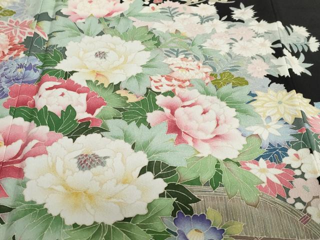 平和屋着物●本加賀友禅作家　久恒俊治　黒留袖　草花籬文　正絹　逸品　DABB0801ud_4