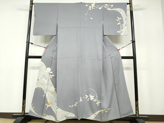 平和屋着物▽結城紬 単衣 80亀甲 幾何学文様 正絹 逸品 AAAZ9601fy